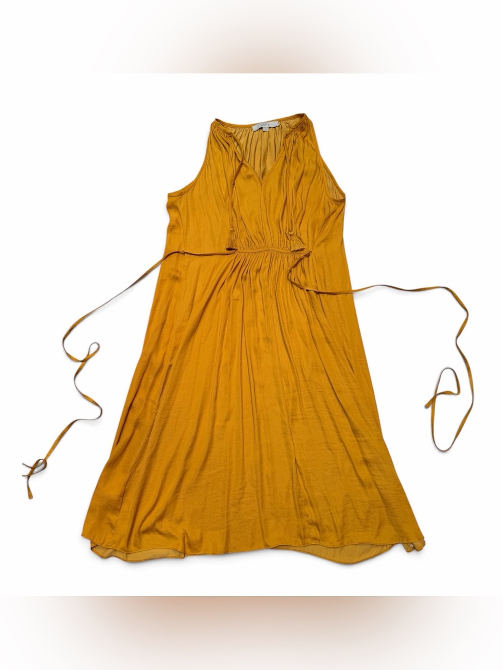 LOFT Mustard Sleeveless Tie-Waist Midi Dress